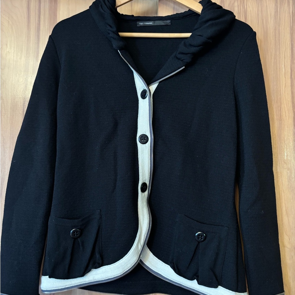 Black & Cream Women's Jacket, Tiki Tarawa Cardigan, French designer wool jacket